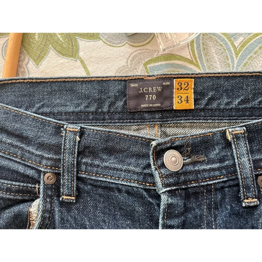 J.CREW Men's Blue Dark Wash Denim Jeans Straight Fit Mid Rise Cotton 32/34